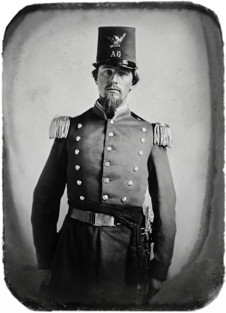 Enhanced 1860s tintype portrait of a soldier in uniform